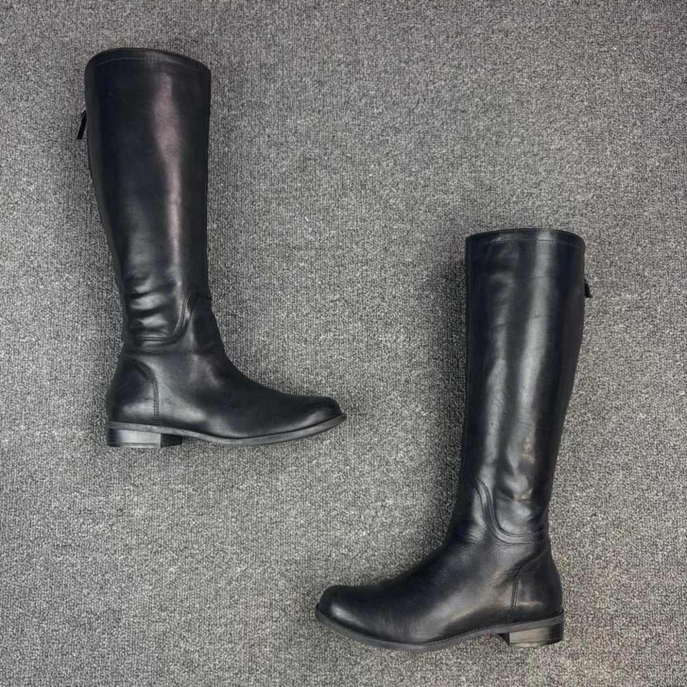 Women's Nine West Black Leather Short Heel Back Zip Tall Campus Boots Size 7.5